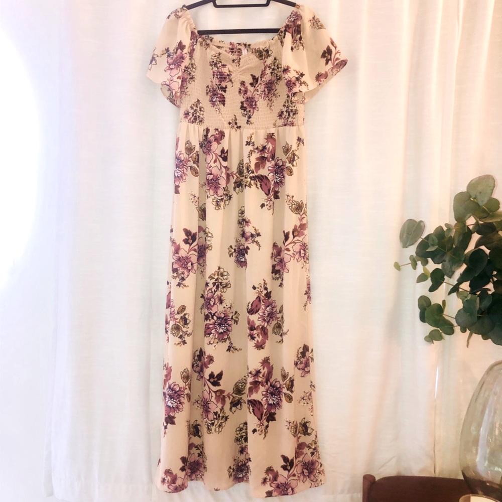 New Xhiliration Blush Off Shoulder Floral Dress